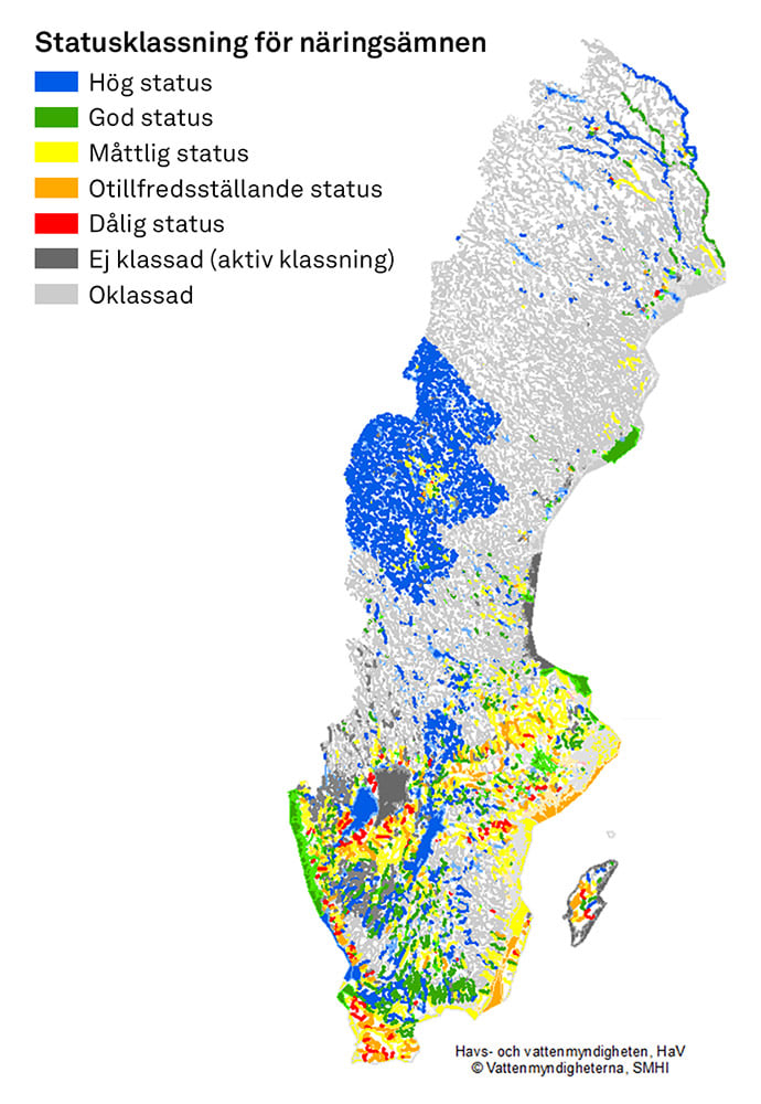 Övergödningen av sjöar, vattendrag och kustvatten är framför allt ett stort miljöproblem i södra Sverige