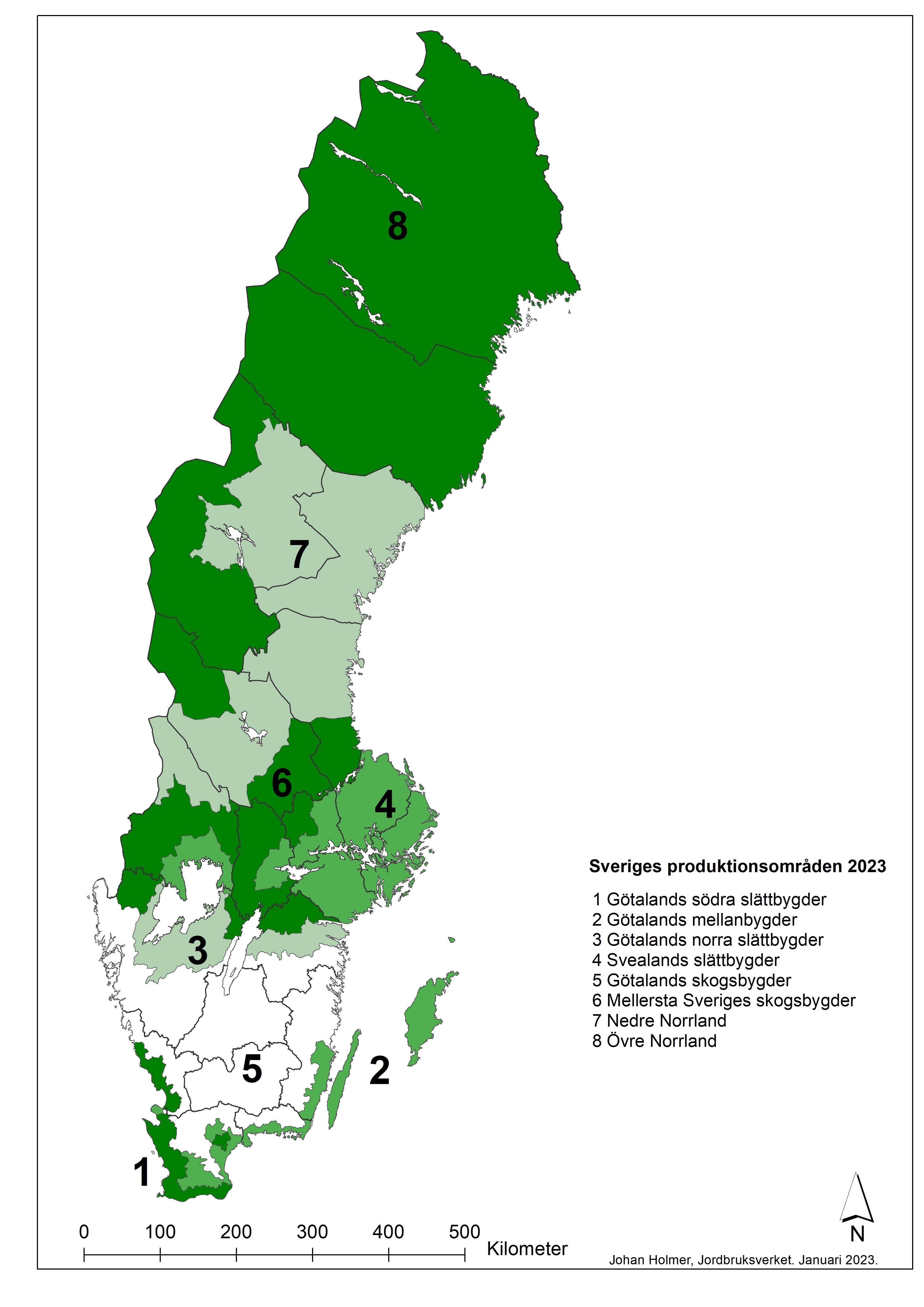 Karta över Sveriges produktionsområden.