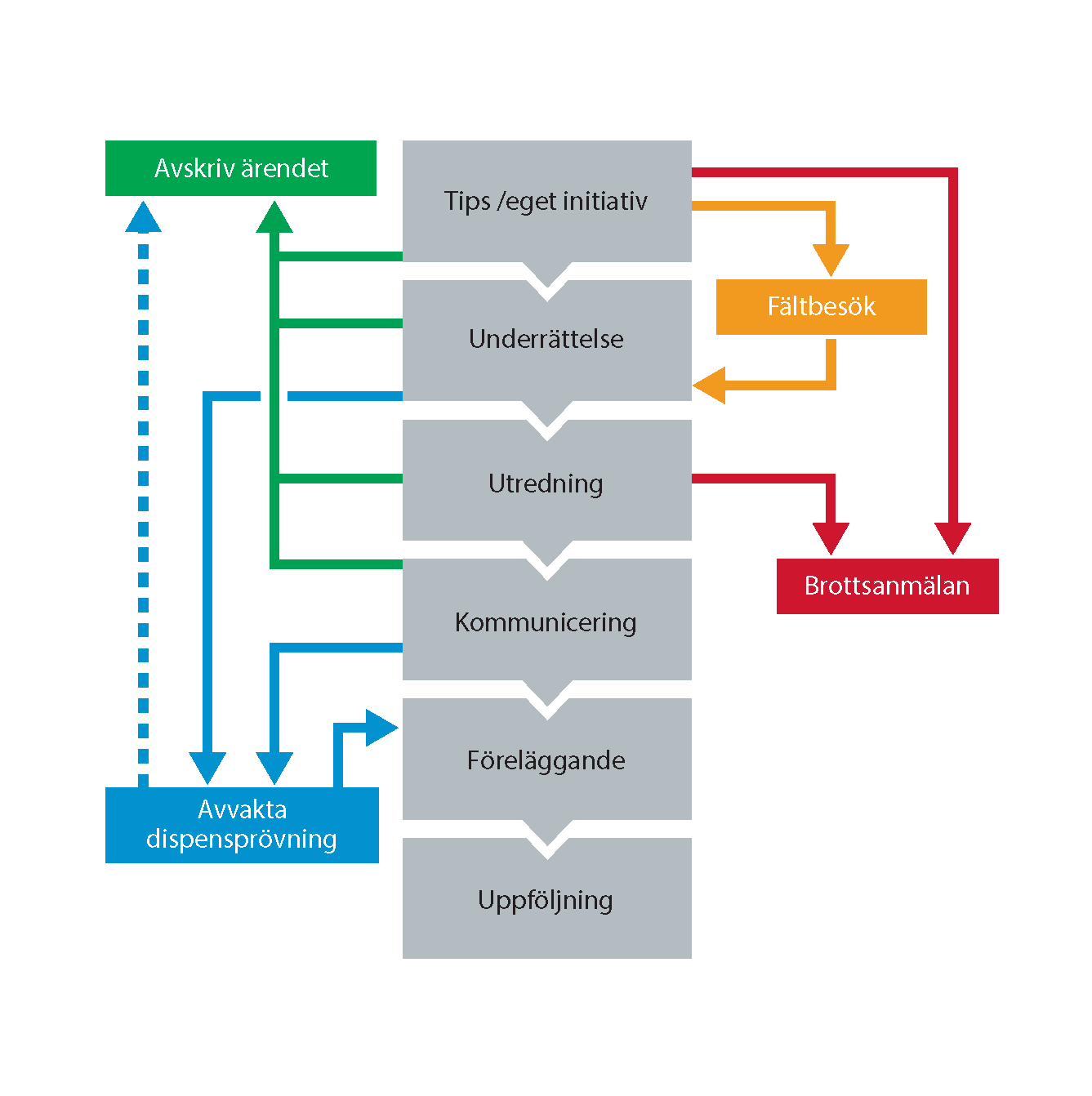 Processchema som illustrerar de olika delarna av handläggarstödet för naturtillsyn
