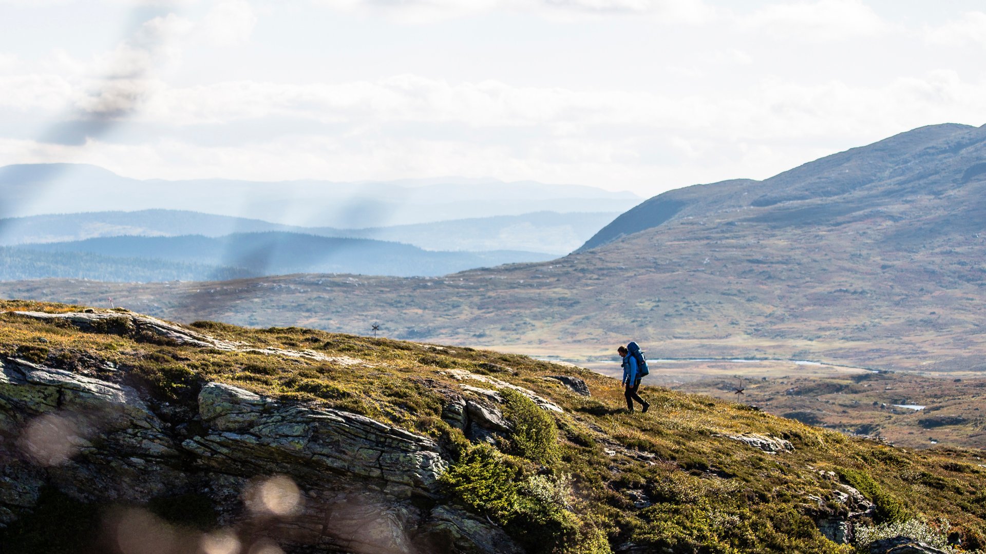 Person vandrar på fjället sommartid.