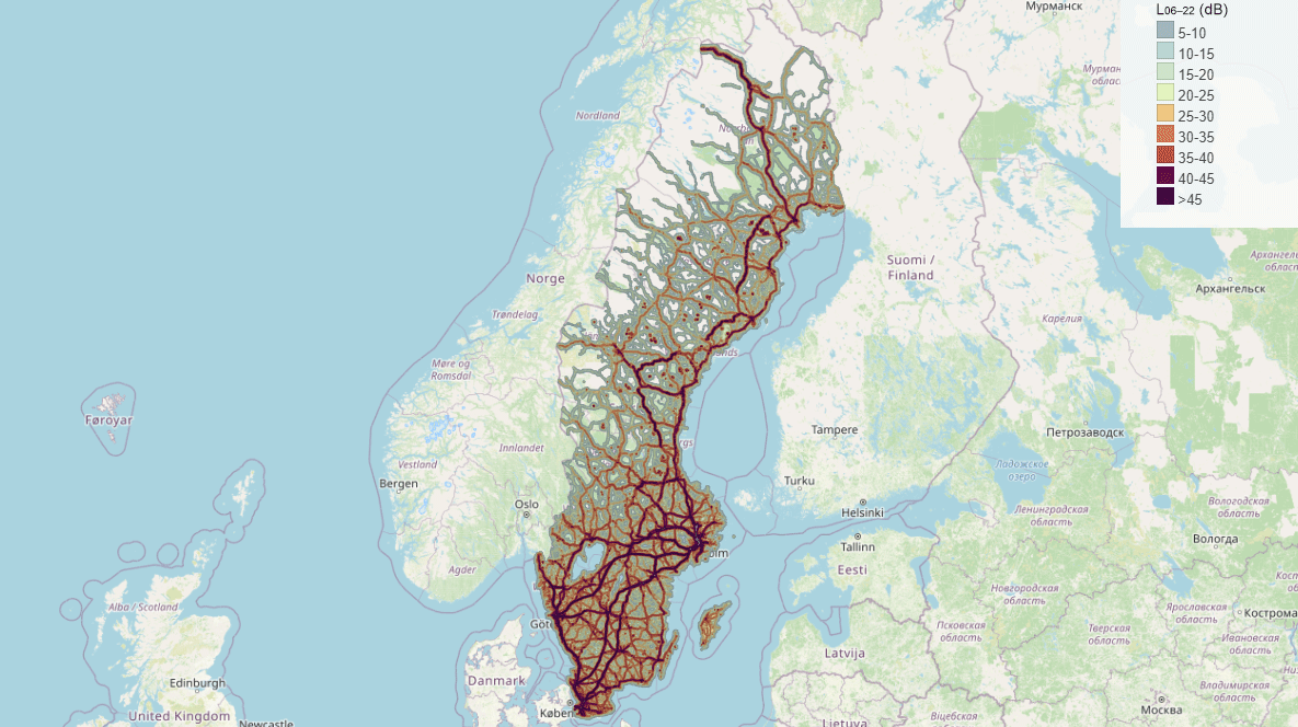 Karta över ljudmiljö i Sveriges naturområden