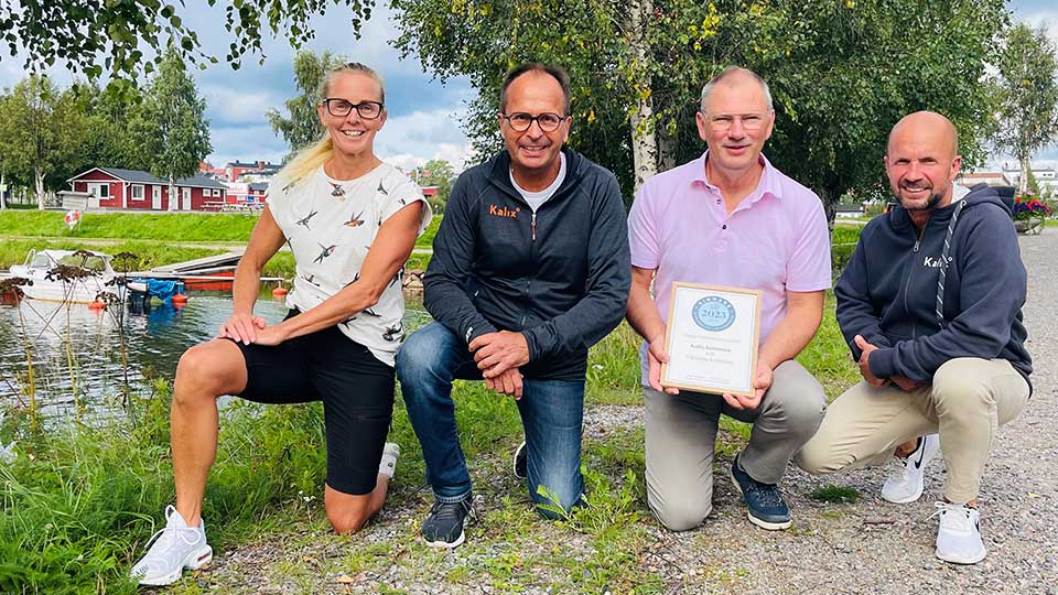 Ingela Frisk  hälsoinspiratör, Karl-Göran Lindbäck, chef Fritid & kulturförvaltningen, Sven Nordlund, ordförande Fritid & kulturnämnden och Reine Sundqvist, Kommunikationschef. Alla representerar Kalix kommun.